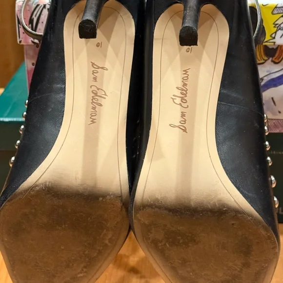 Sam Edelman Black Heels with Pointed Toe and Silver Studs - Picture 7 of 11